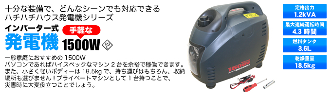 ハチハチハウス(88ハウス)インバーター式 発電機・1500W