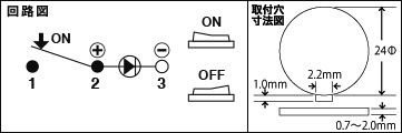 ラウド防水スイッチSW20 回路図・取付穴寸法図