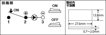 ラウド防水スイッチSW06 回路図・取付穴寸法図